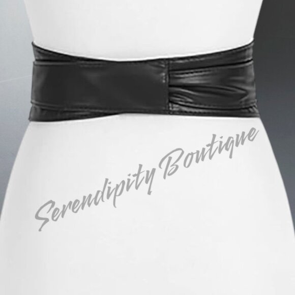 Sleek Glove Tanned Soft Faux Leather Versatile Tie Wide Corset Black Belt - Picture 6 of 11